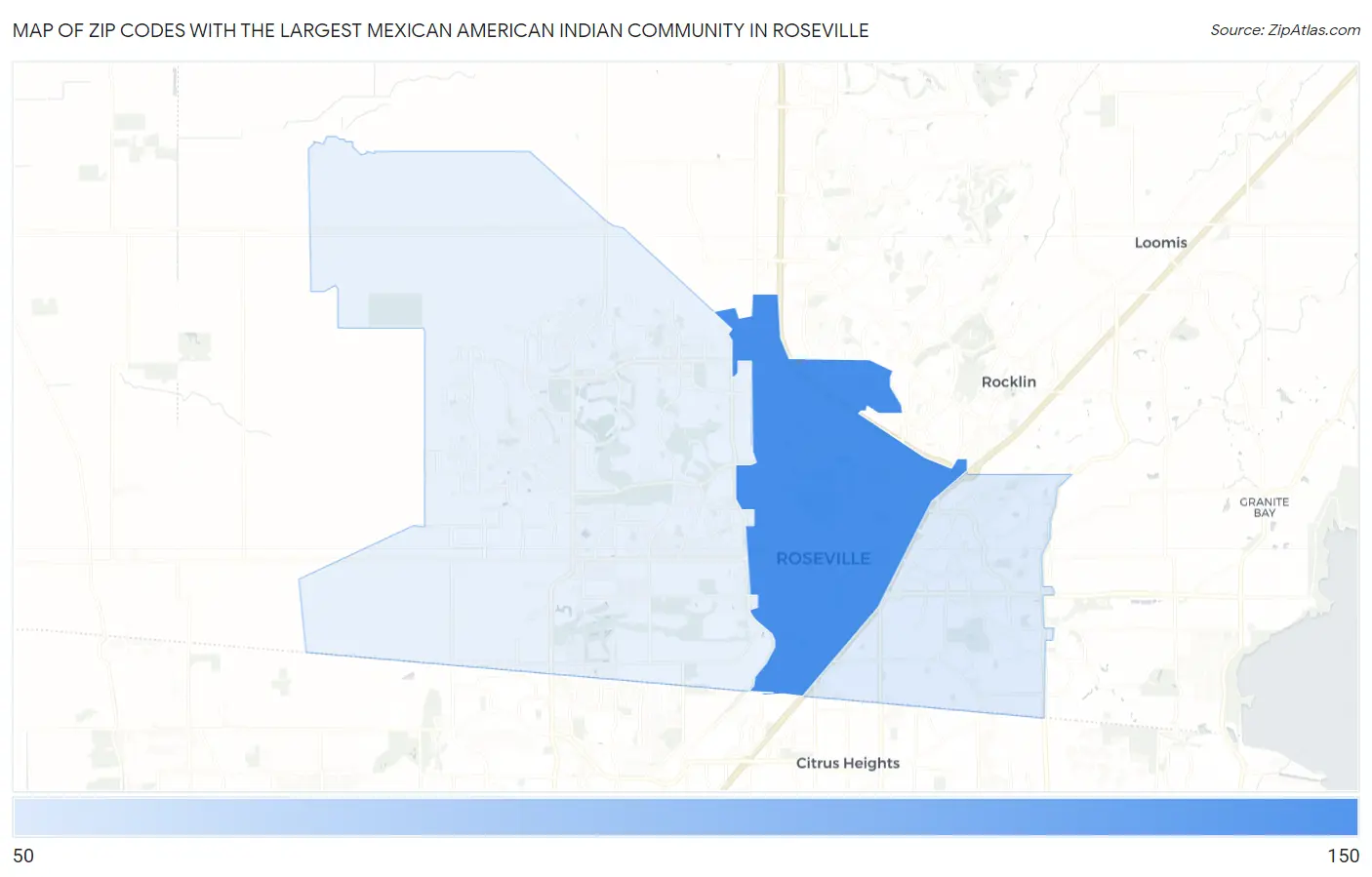 Zip Codes with the Largest Mexican American Indian Community in Roseville Map