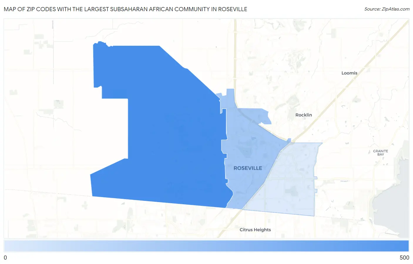 Zip Codes with the Largest Subsaharan African Community in Roseville Map