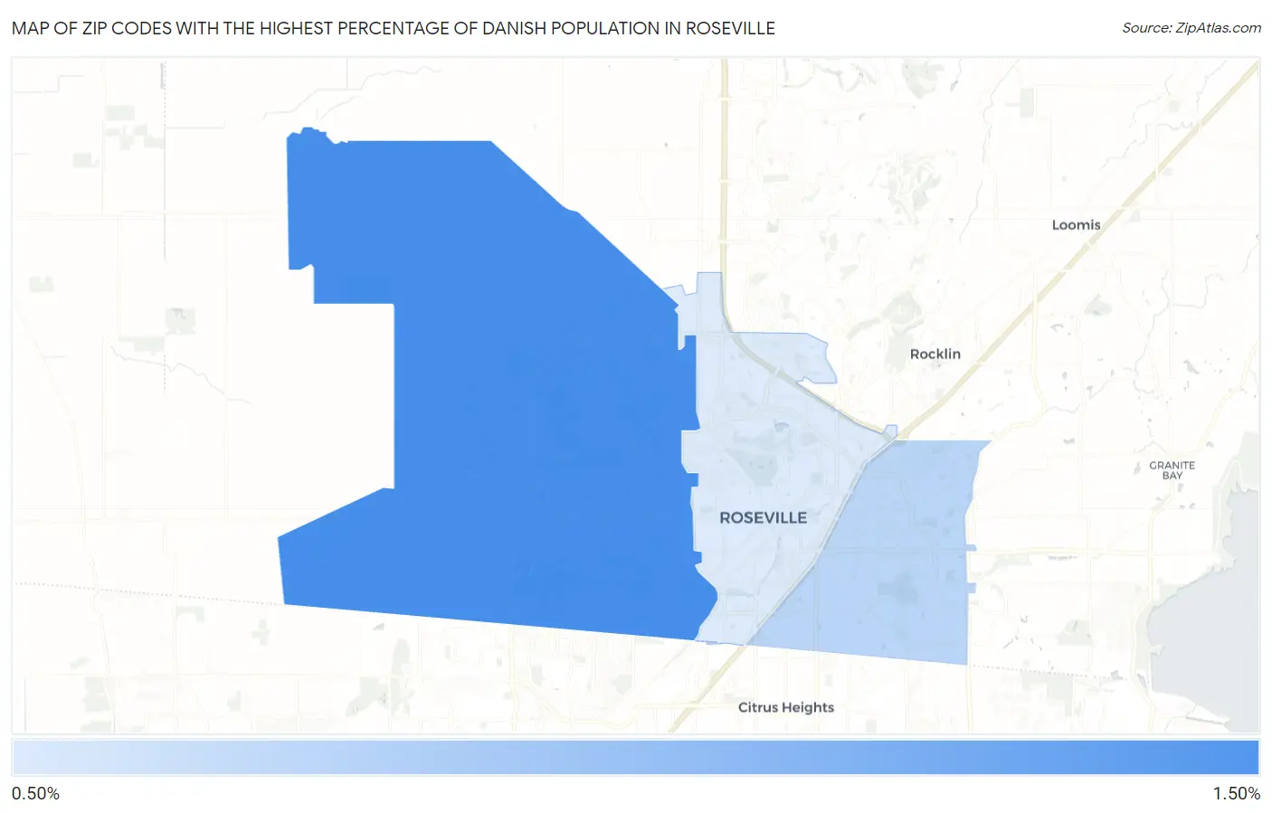 Zip Codes with the Highest Percentage of Danish Population in Roseville Map