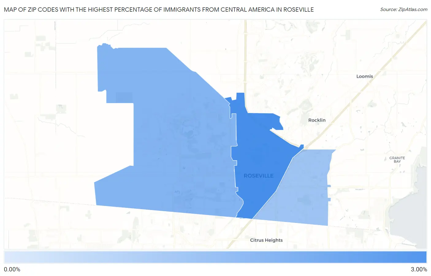 Zip Codes with the Highest Percentage of Immigrants from Central America in Roseville Map