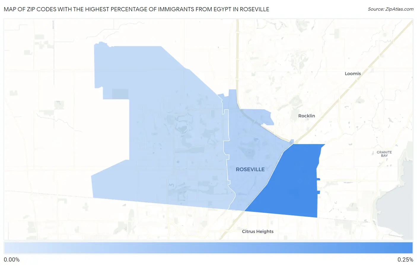 Zip Codes with the Highest Percentage of Immigrants from Egypt in Roseville Map