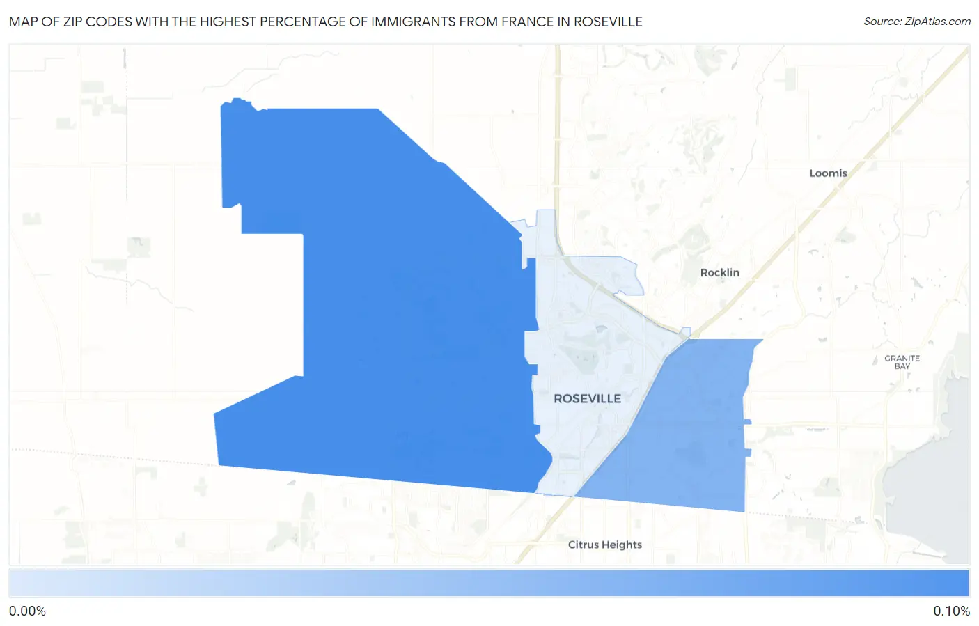 Zip Codes with the Highest Percentage of Immigrants from France in Roseville Map