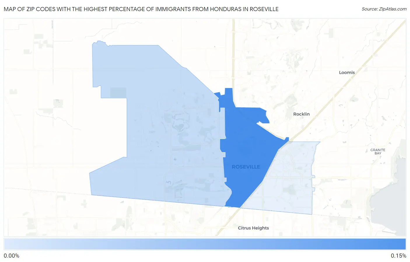 Zip Codes with the Highest Percentage of Immigrants from Honduras in Roseville Map