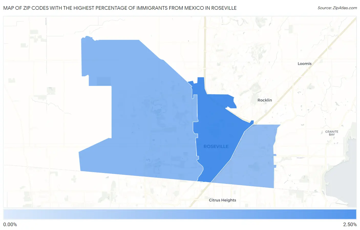 Zip Codes with the Highest Percentage of Immigrants from Mexico in Roseville Map