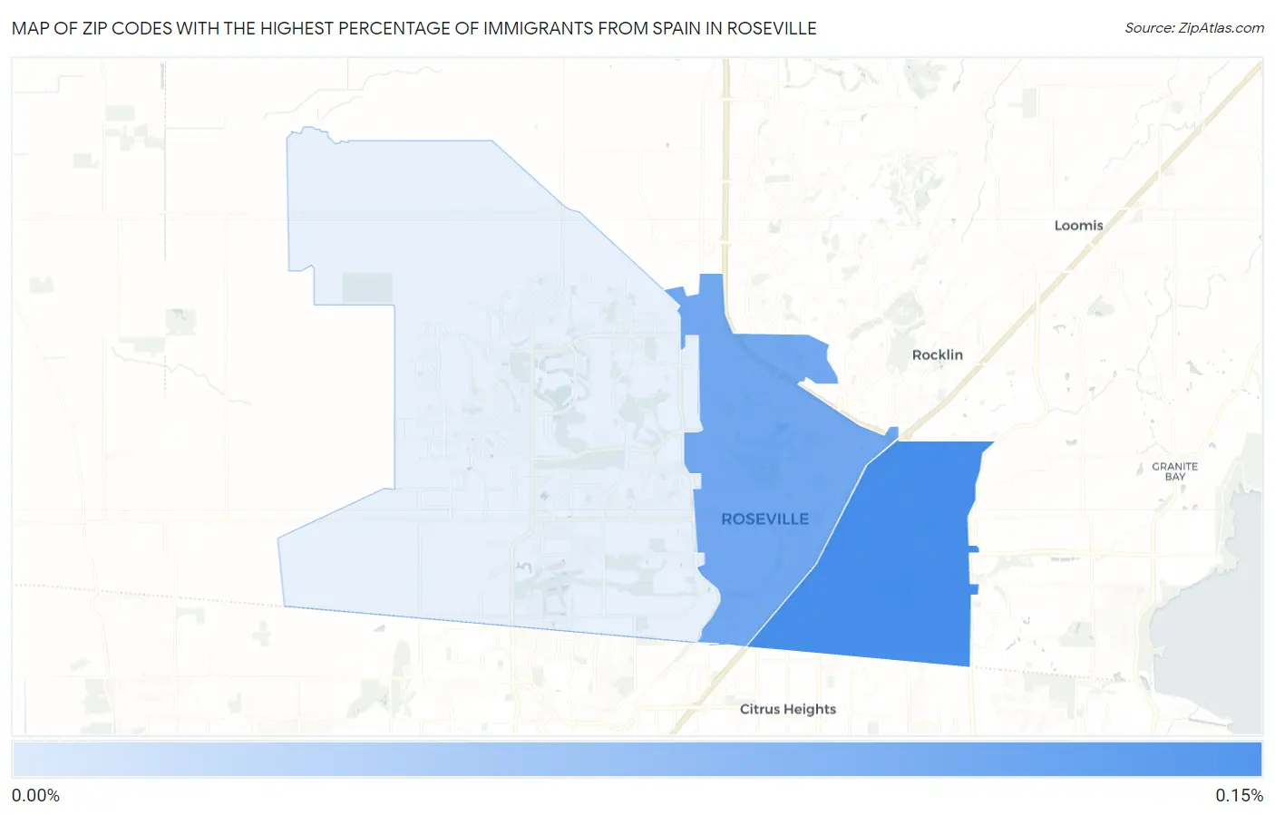 Zip Codes with the Highest Percentage of Immigrants from Spain in Roseville Map