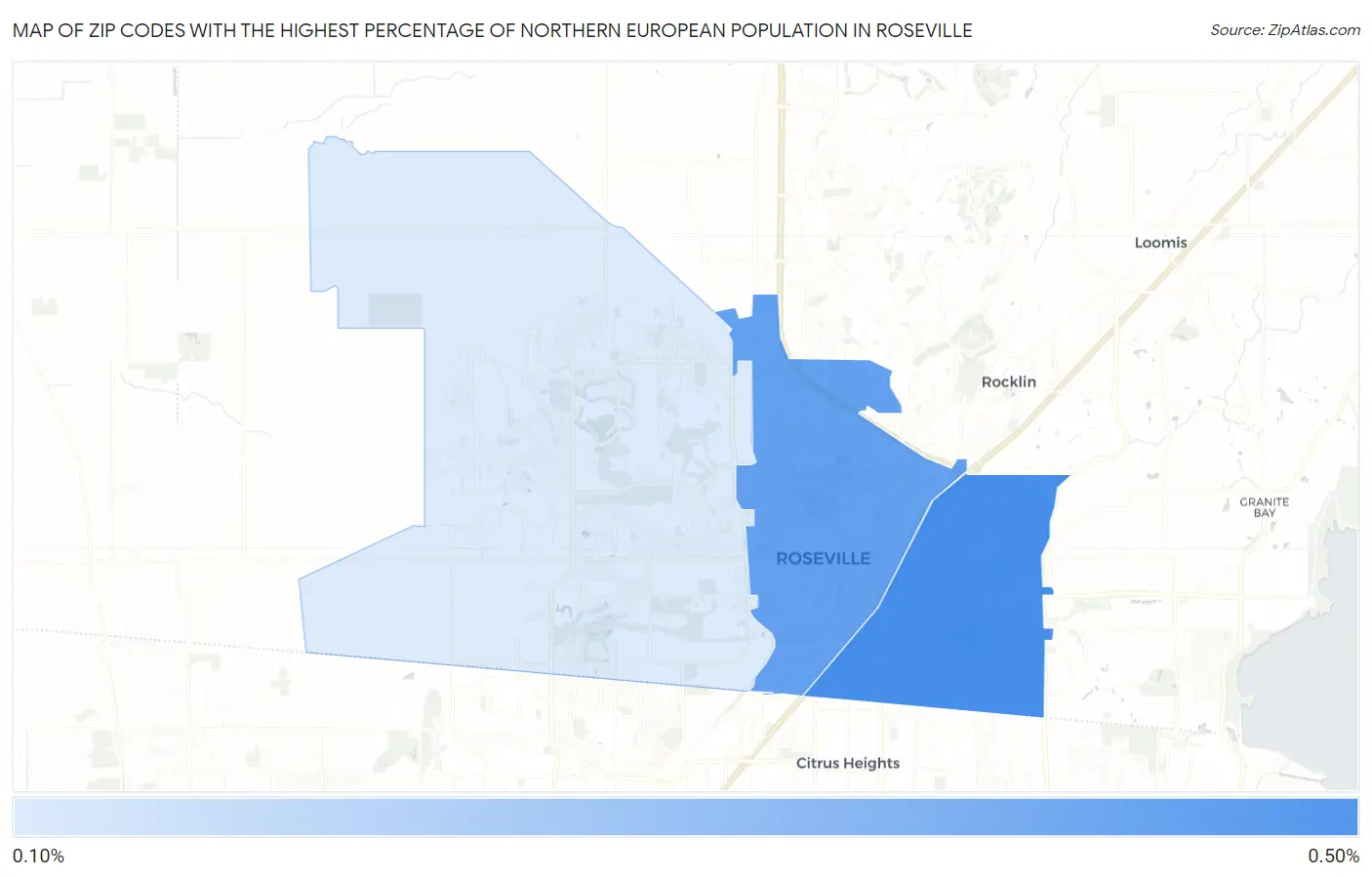 Zip Codes with the Highest Percentage of Northern European Population in Roseville Map