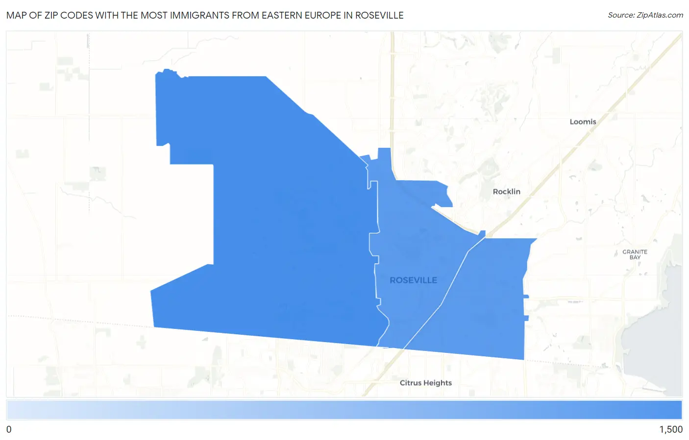 Zip Codes with the Most Immigrants from Eastern Europe in Roseville Map