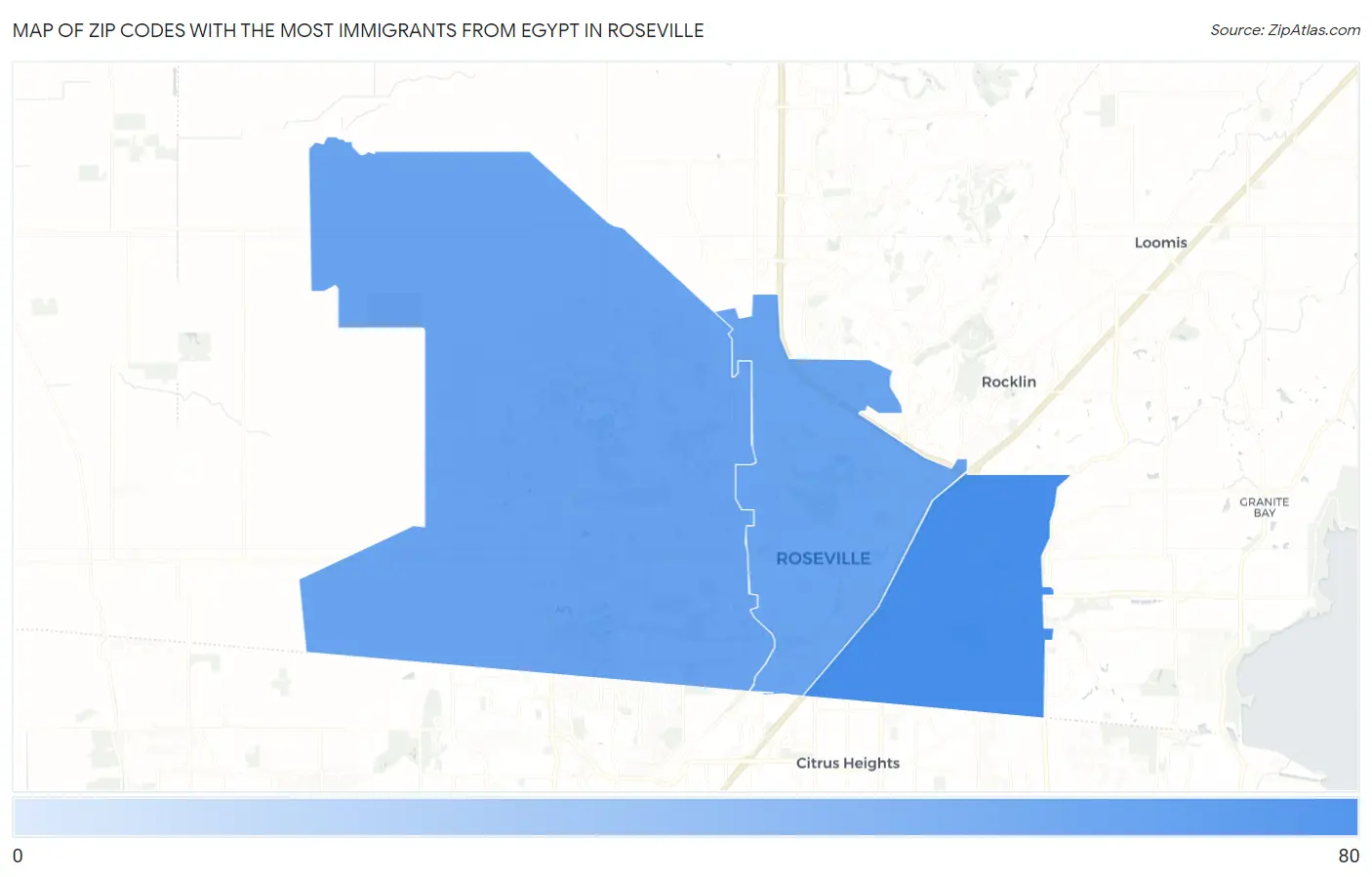 Zip Codes with the Most Immigrants from Egypt in Roseville Map