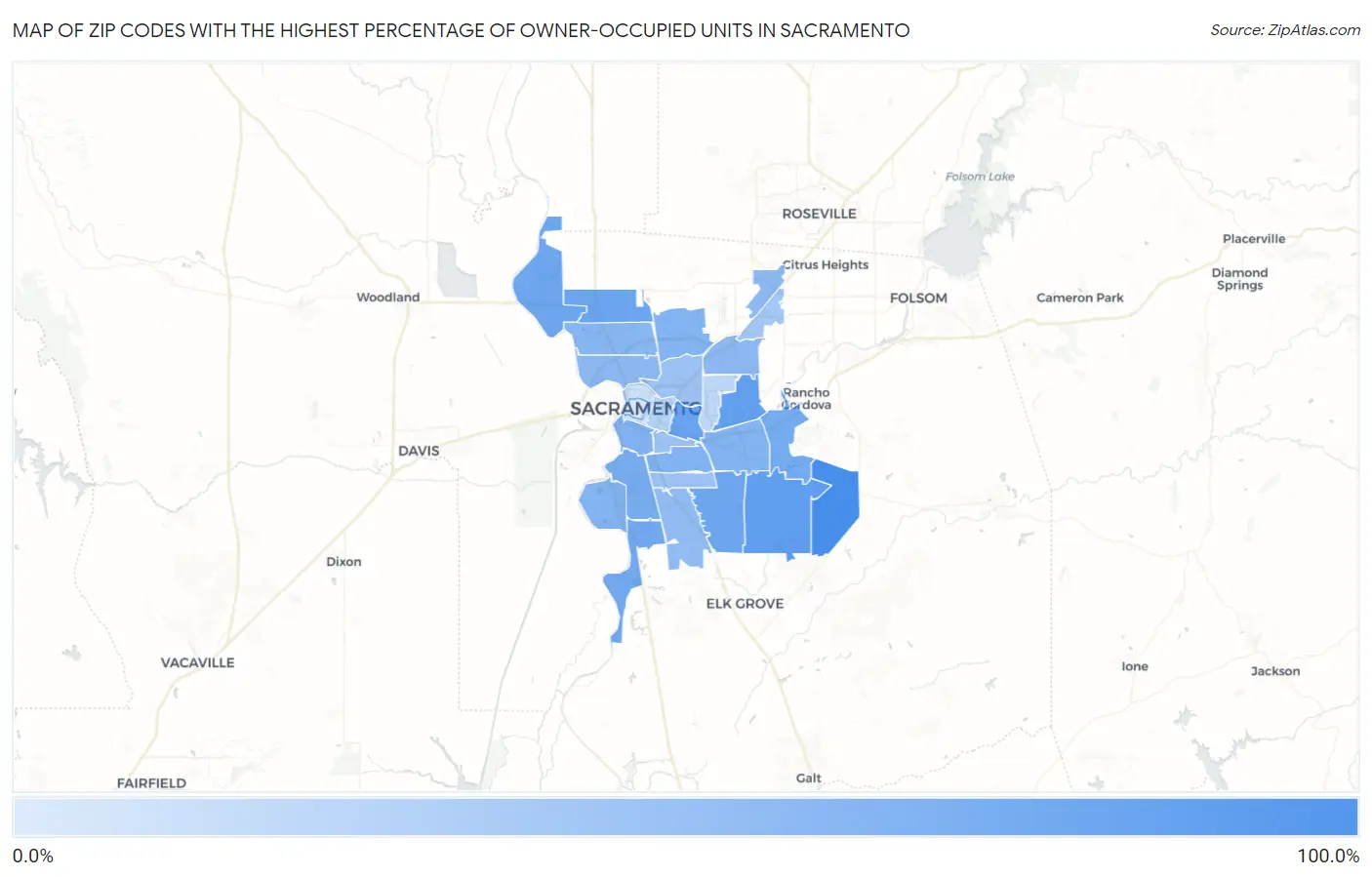 Zip Codes with the Highest Percentage of Owner-Occupied Units in Sacramento Map