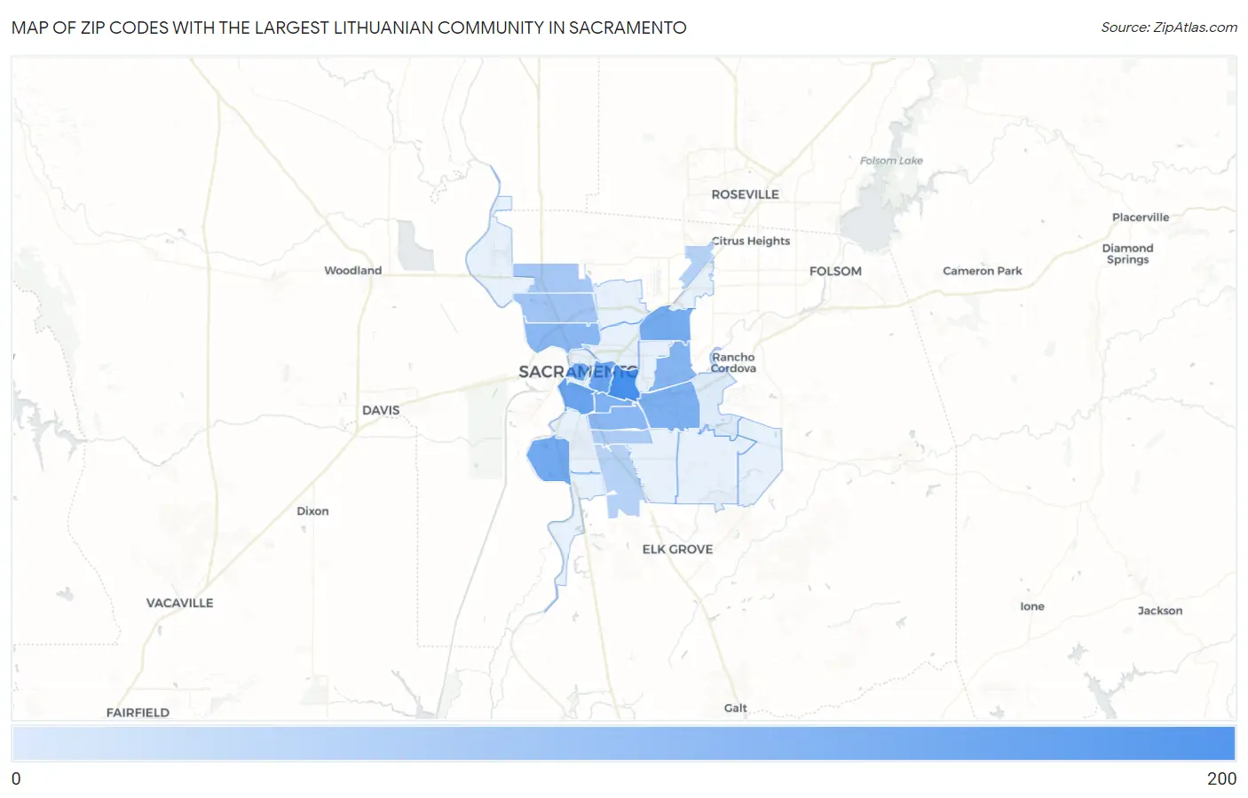 Zip Codes with the Largest Lithuanian Community in Sacramento Map