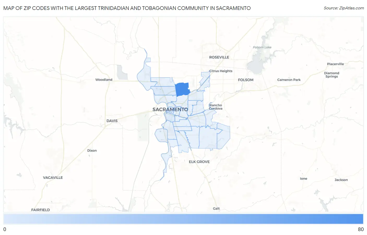 Zip Codes with the Largest Trinidadian and Tobagonian Community in Sacramento Map