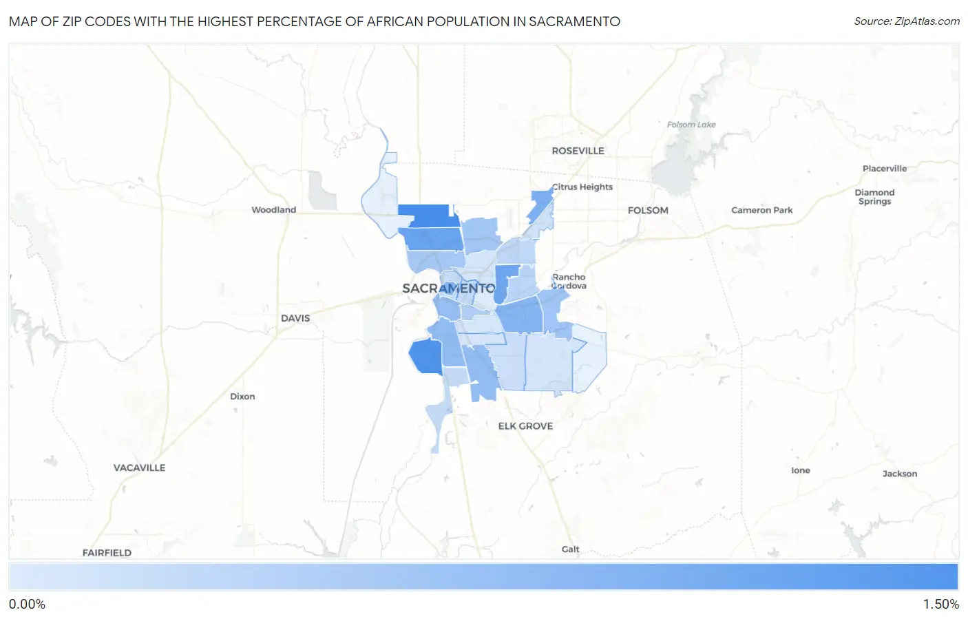 Zip Codes with the Highest Percentage of African Population in Sacramento Map