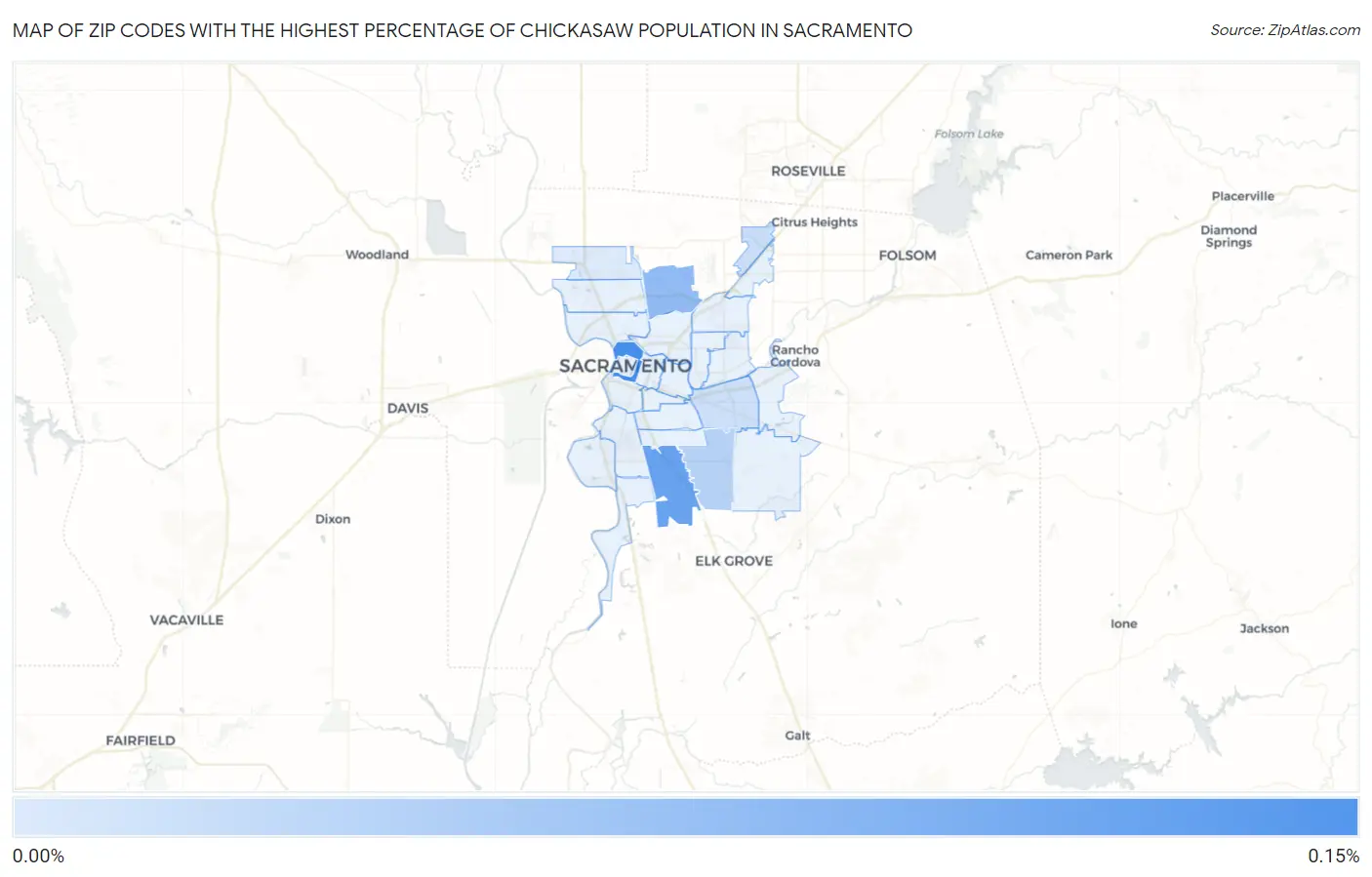 Zip Codes with the Highest Percentage of Chickasaw Population in Sacramento Map