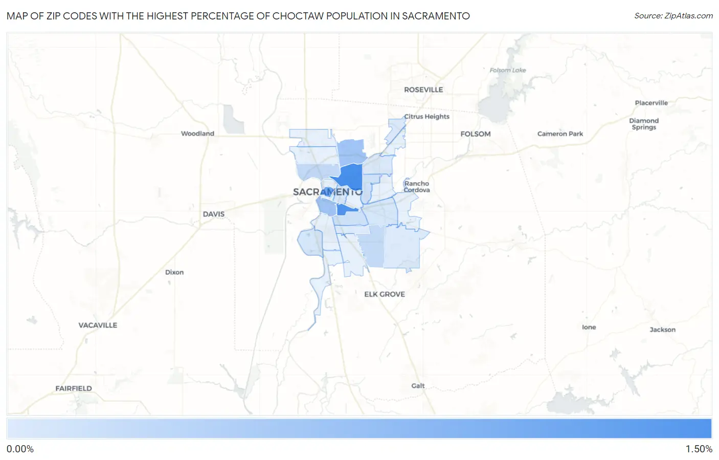 Zip Codes with the Highest Percentage of Choctaw Population in Sacramento Map