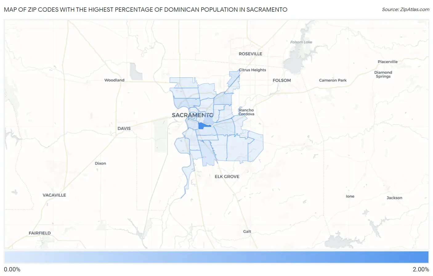 Zip Codes with the Highest Percentage of Dominican Population in Sacramento Map