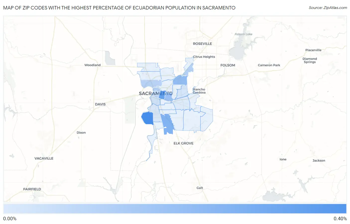 Zip Codes with the Highest Percentage of Ecuadorian Population in Sacramento Map