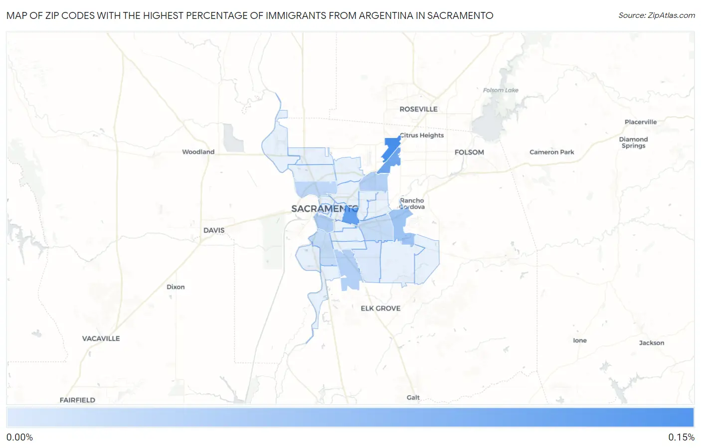 Zip Codes with the Highest Percentage of Immigrants from Argentina in Sacramento Map