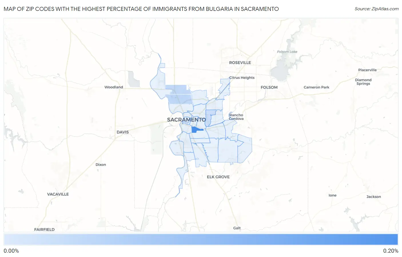 Zip Codes with the Highest Percentage of Immigrants from Bulgaria in Sacramento Map