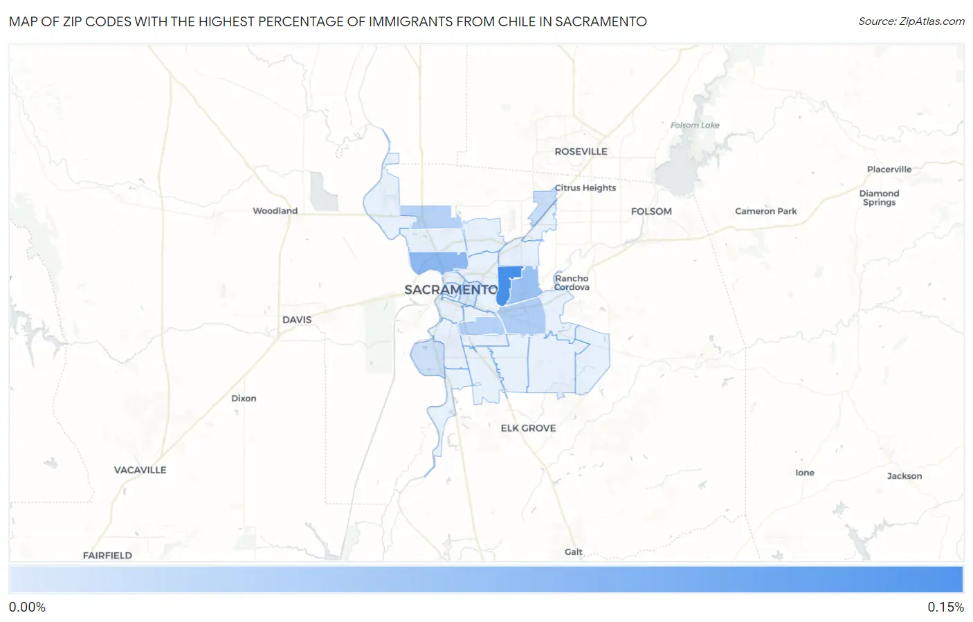 Zip Codes with the Highest Percentage of Immigrants from Chile in Sacramento Map