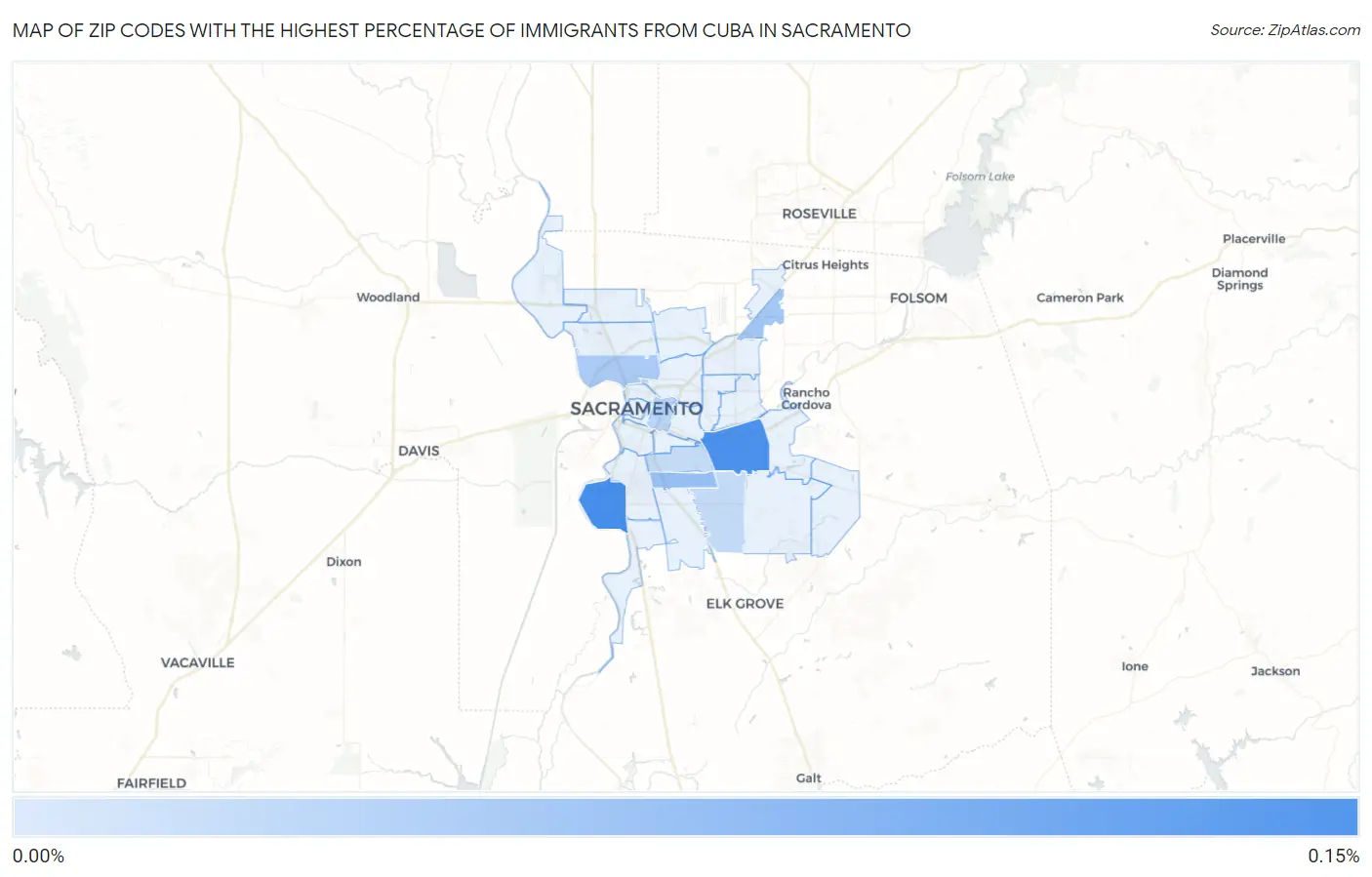 Zip Codes with the Highest Percentage of Immigrants from Cuba in Sacramento Map