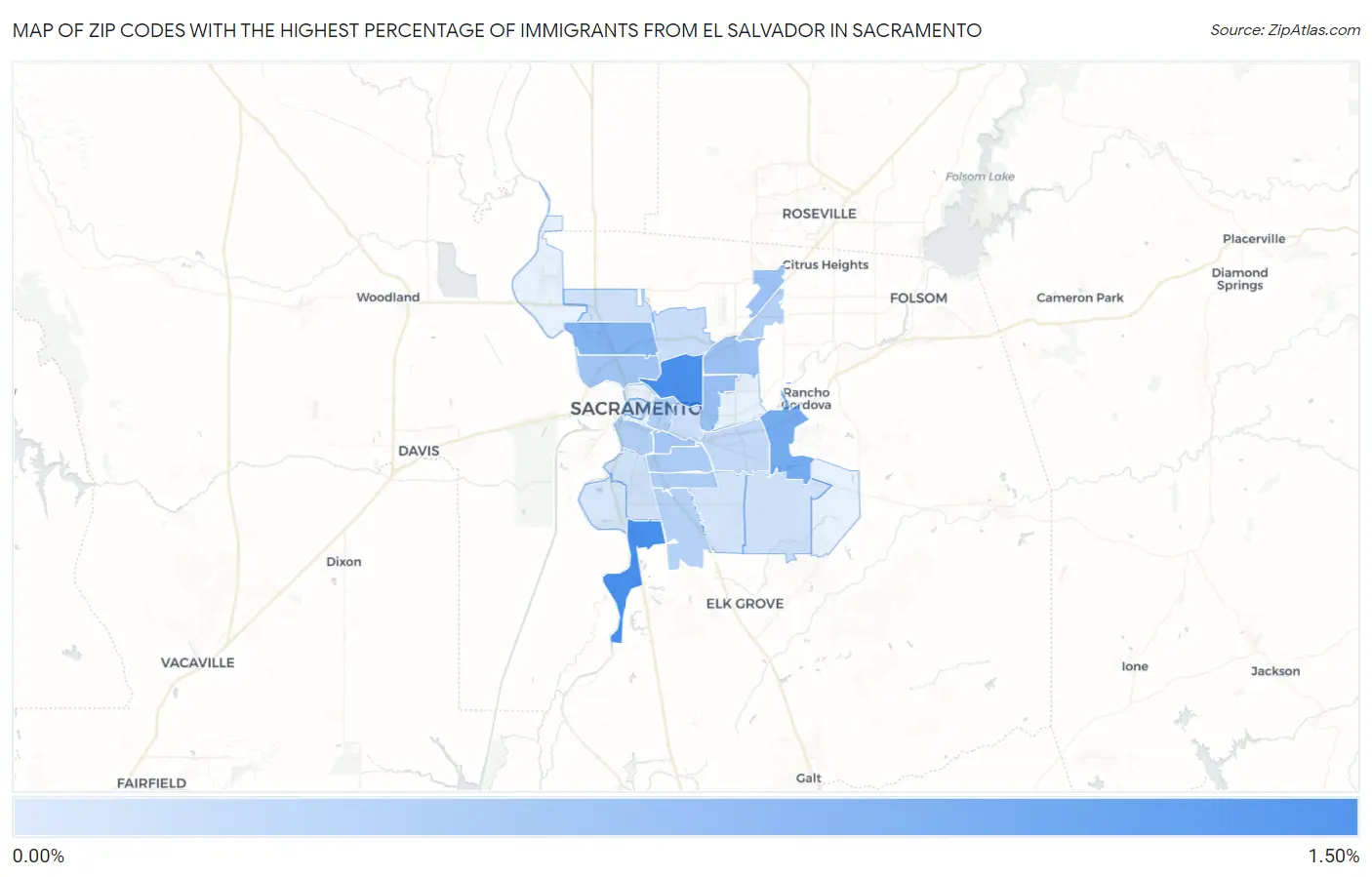 Zip Codes with the Highest Percentage of Immigrants from El Salvador in Sacramento Map