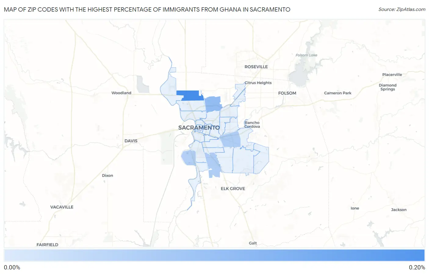 Zip Codes with the Highest Percentage of Immigrants from Ghana in Sacramento Map