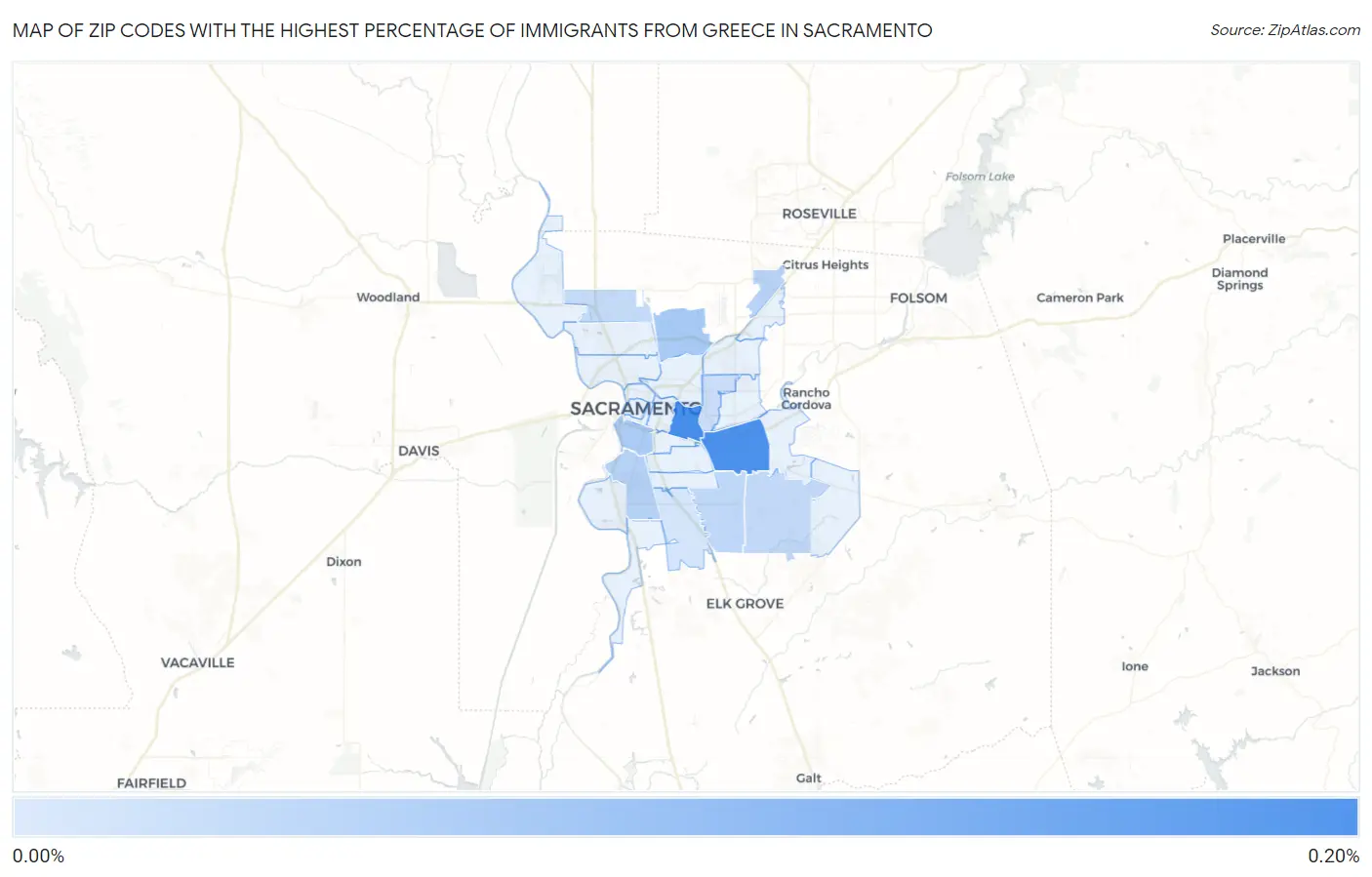 Zip Codes with the Highest Percentage of Immigrants from Greece in Sacramento Map
