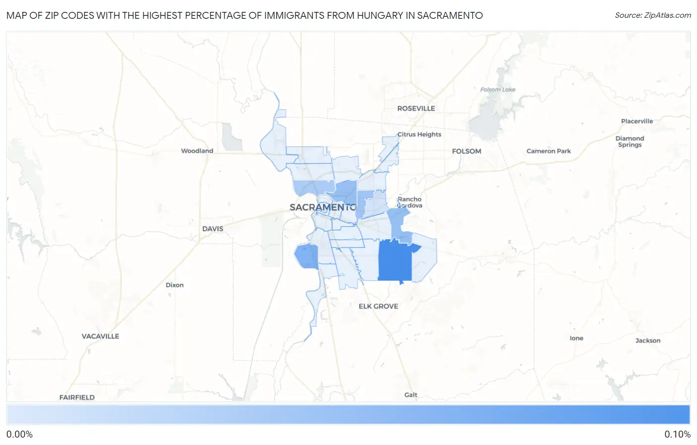 Zip Codes with the Highest Percentage of Immigrants from Hungary in Sacramento Map