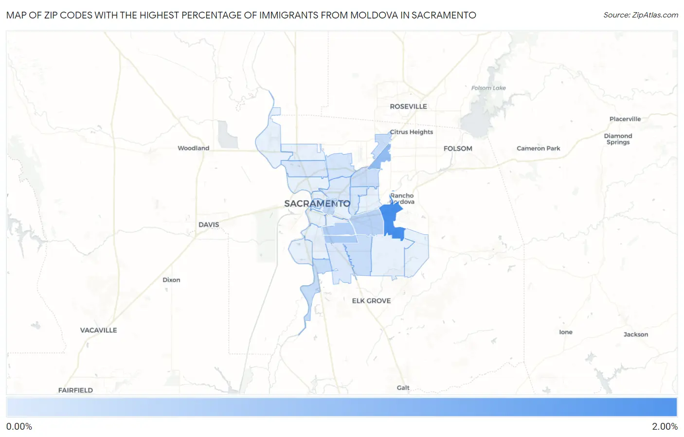 Zip Codes with the Highest Percentage of Immigrants from Moldova in Sacramento Map