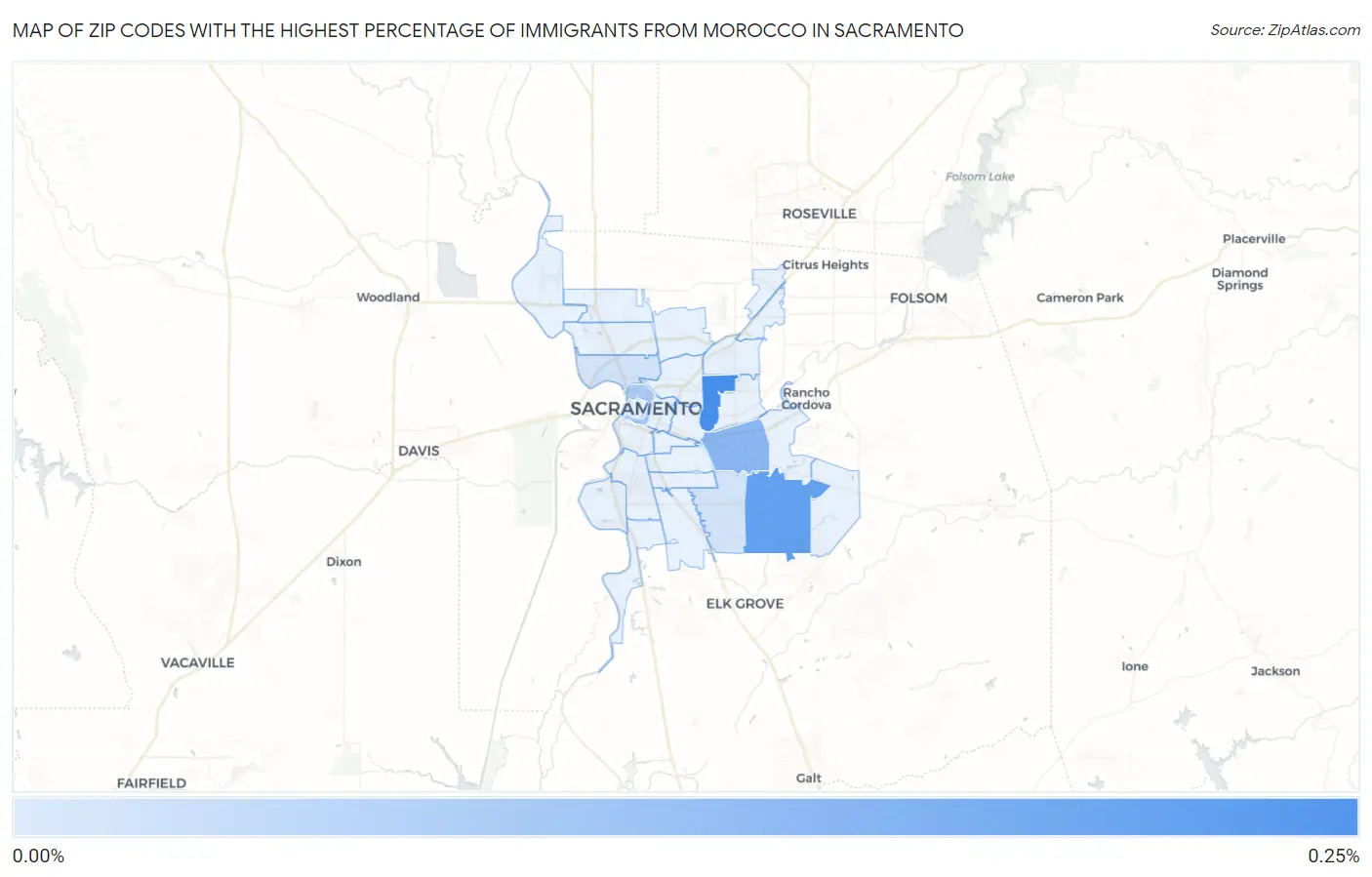Zip Codes with the Highest Percentage of Immigrants from Morocco in Sacramento Map