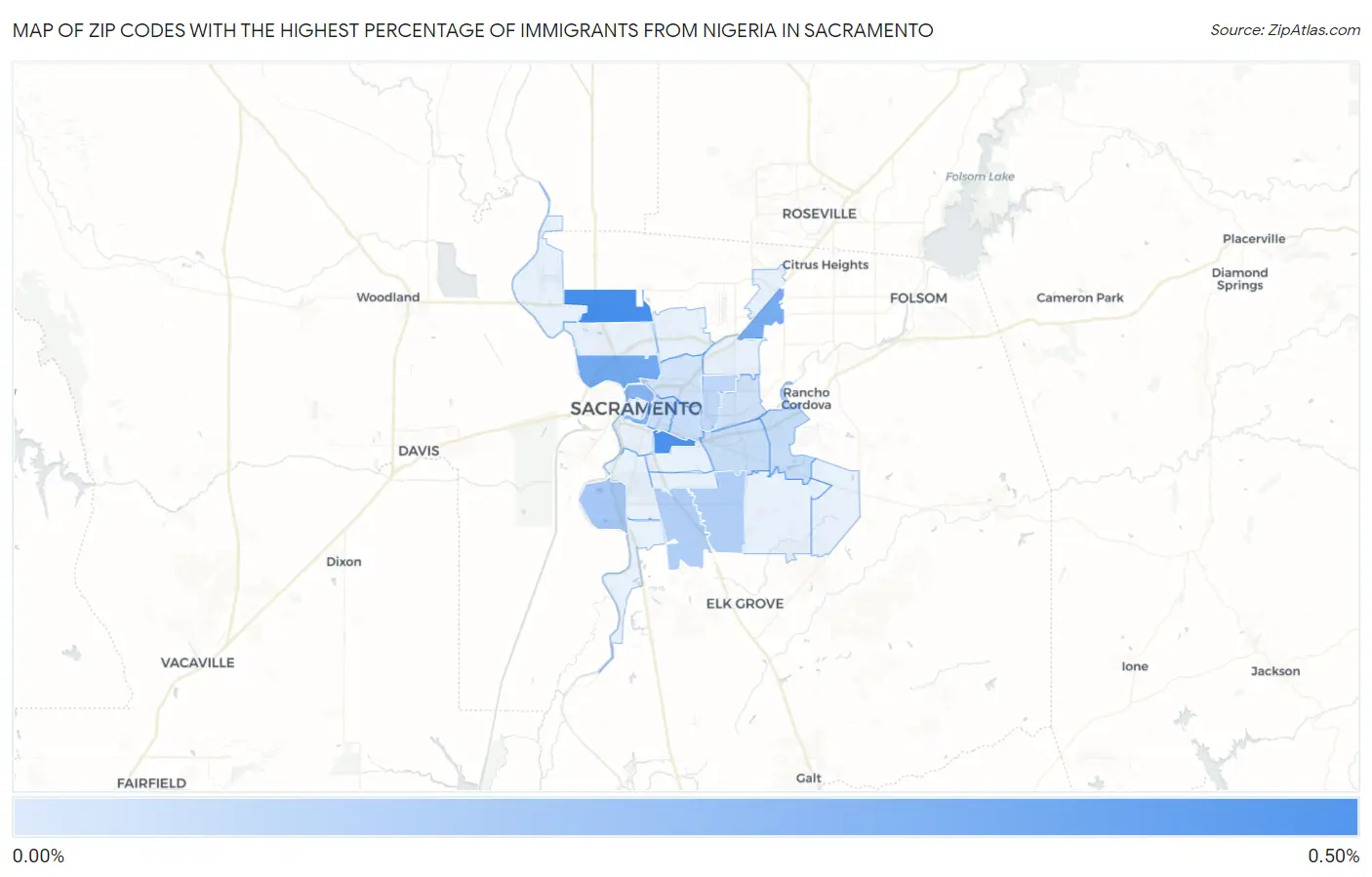 Zip Codes with the Highest Percentage of Immigrants from Nigeria in Sacramento Map