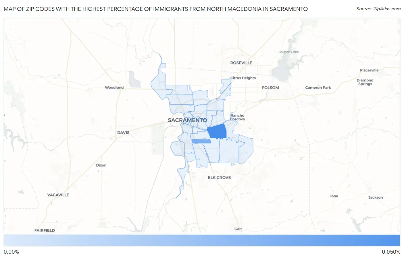 Zip Codes with the Highest Percentage of Immigrants from North Macedonia in Sacramento Map