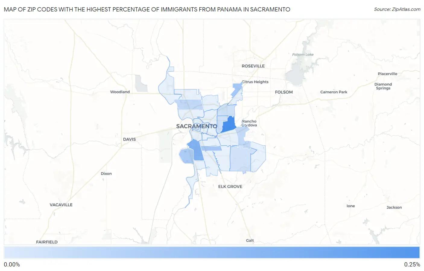 Zip Codes with the Highest Percentage of Immigrants from Panama in Sacramento Map