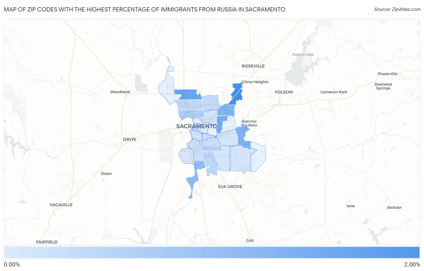 Zip Codes with the Highest Percentage of Immigrants from Russia in Sacramento Map