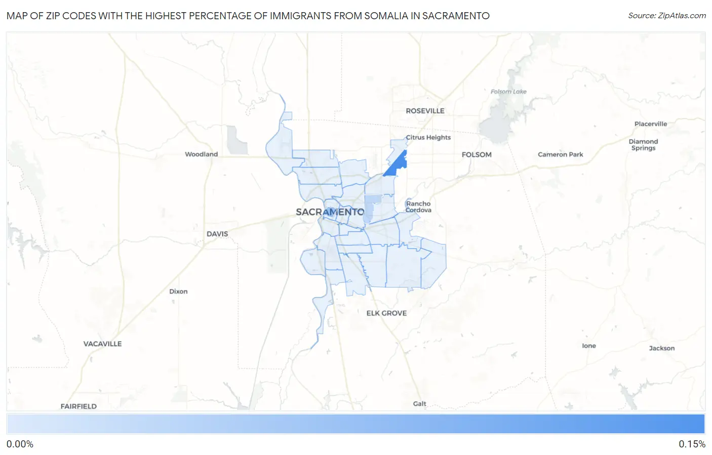 Zip Codes with the Highest Percentage of Immigrants from Somalia in Sacramento Map