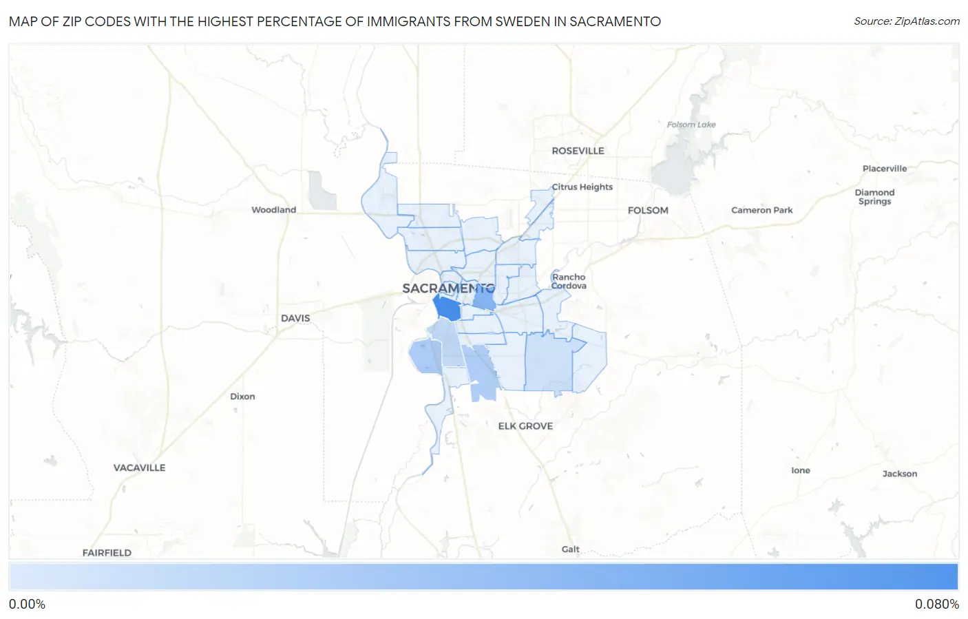 Zip Codes with the Highest Percentage of Immigrants from Sweden in Sacramento Map