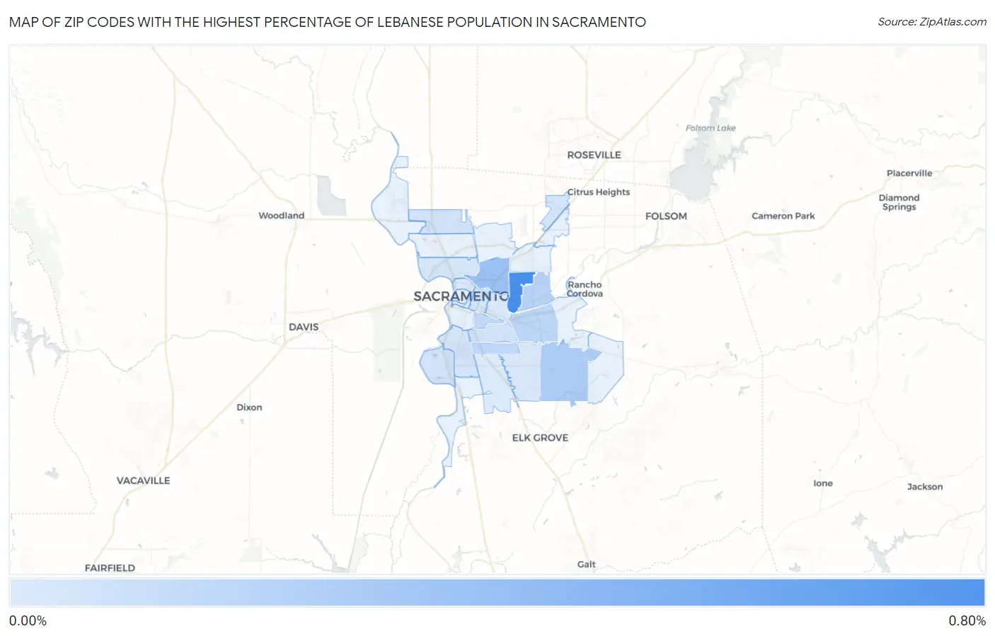 Zip Codes with the Highest Percentage of Lebanese Population in Sacramento Map