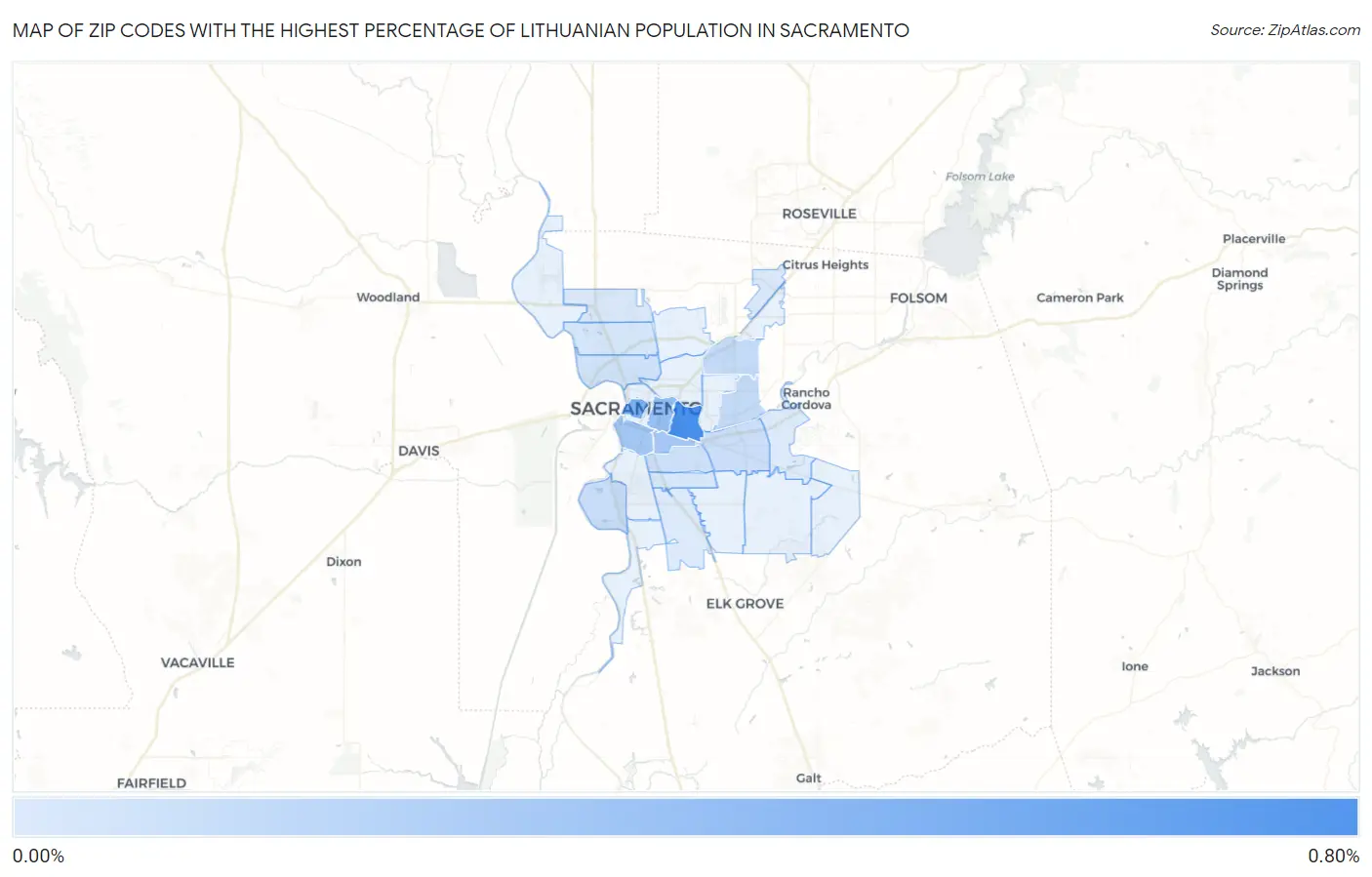 Zip Codes with the Highest Percentage of Lithuanian Population in Sacramento Map