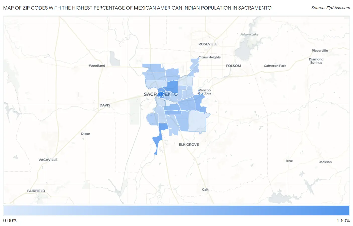 Zip Codes with the Highest Percentage of Mexican American Indian Population in Sacramento Map