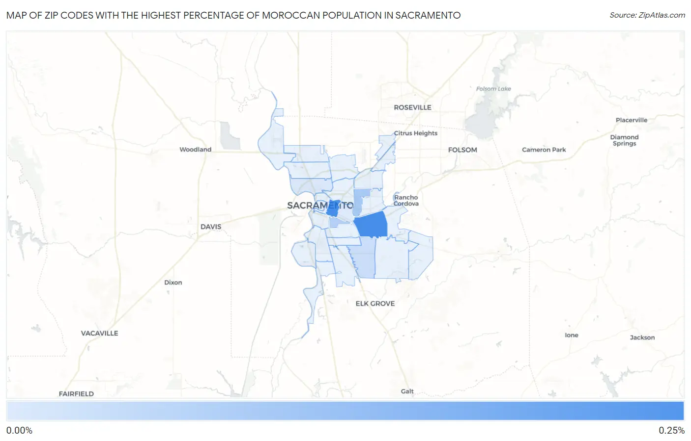 Zip Codes with the Highest Percentage of Moroccan Population in Sacramento Map