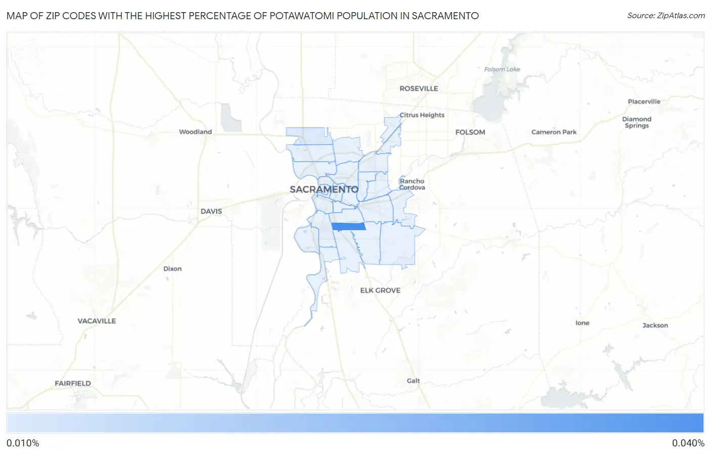 Zip Codes with the Highest Percentage of Potawatomi Population in Sacramento Map