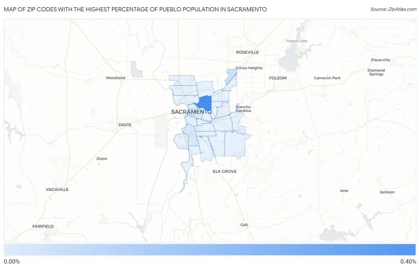 Zip Codes with the Highest Percentage of Pueblo Population in Sacramento Map