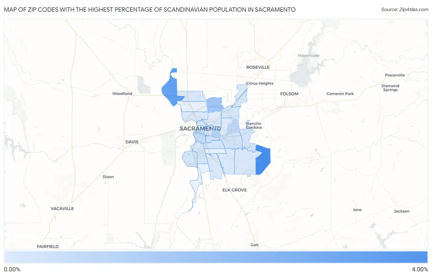 Zip Codes with the Highest Percentage of Scandinavian Population in Sacramento Map