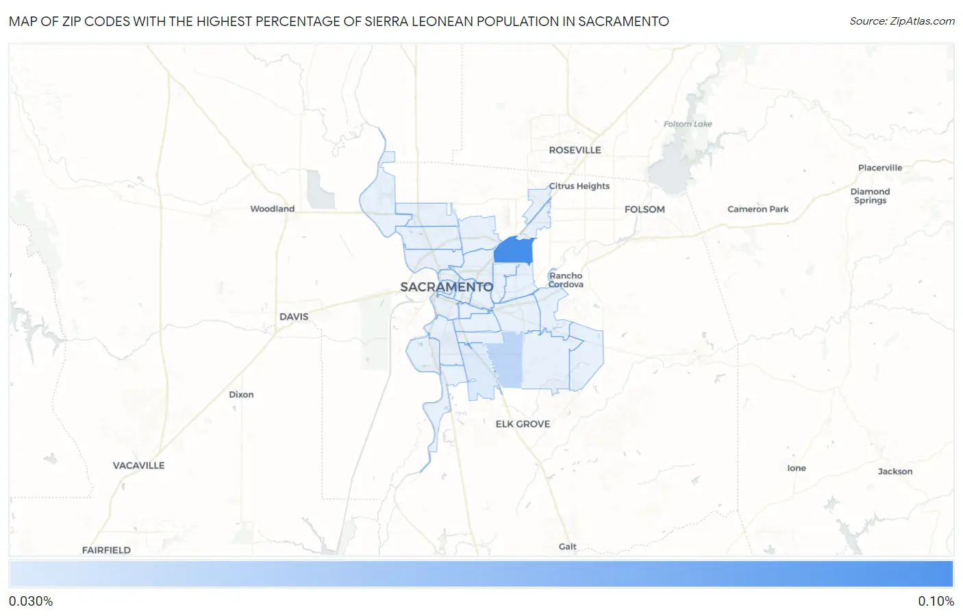 Zip Codes with the Highest Percentage of Sierra Leonean Population in Sacramento Map