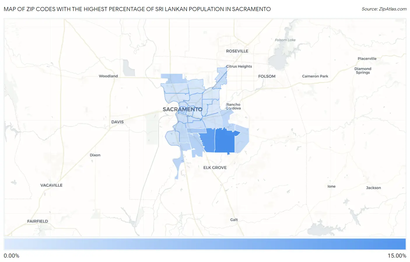 Zip Codes with the Highest Percentage of Sri Lankan Population in Sacramento Map