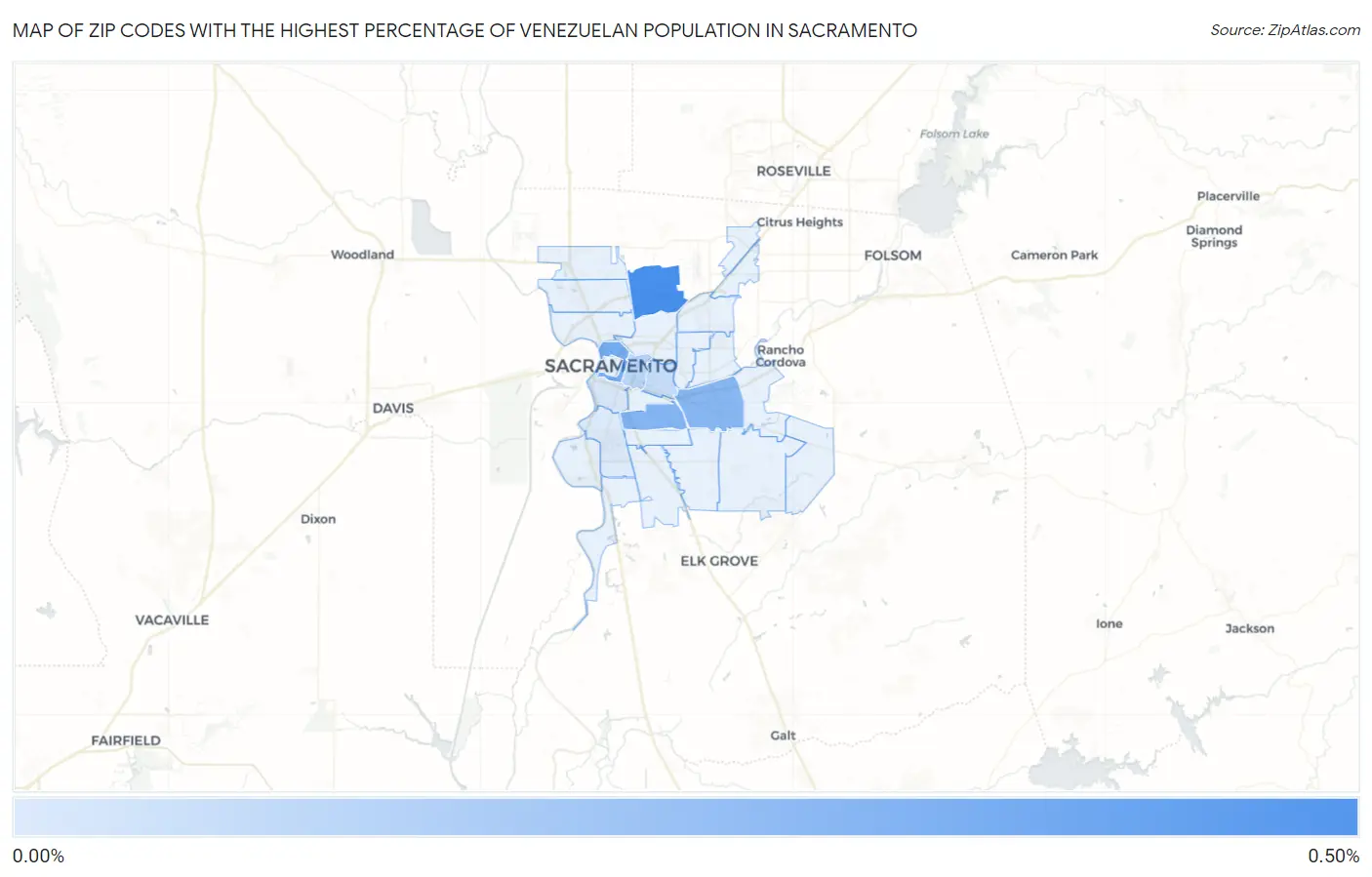 Zip Codes with the Highest Percentage of Venezuelan Population in Sacramento Map