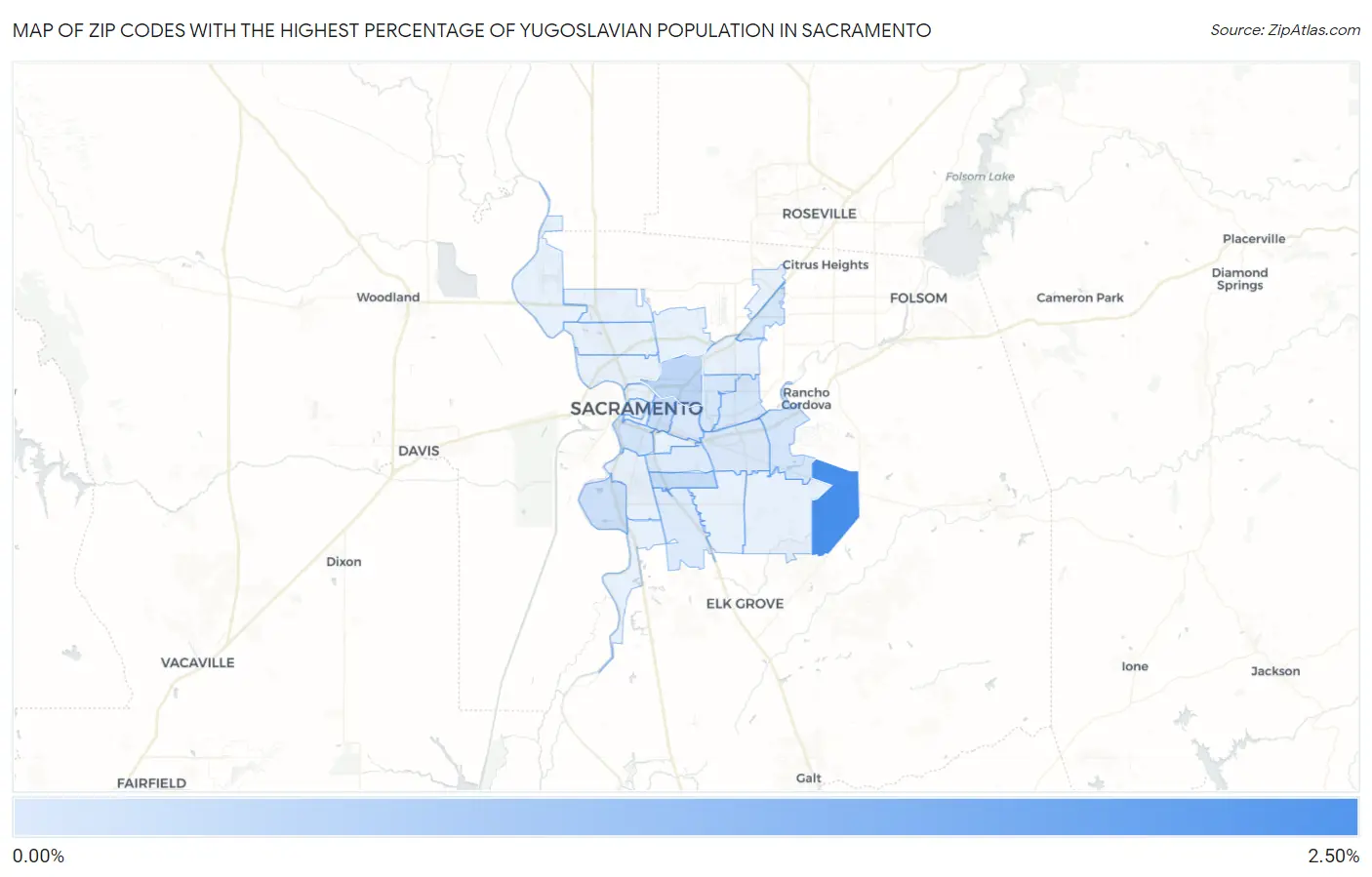 Zip Codes with the Highest Percentage of Yugoslavian Population in Sacramento Map