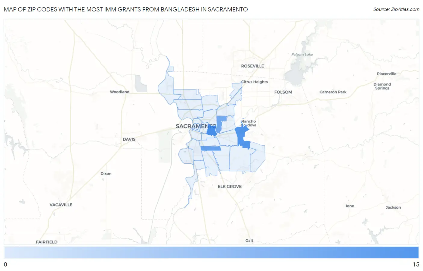 Zip Codes with the Most Immigrants from Bangladesh in Sacramento Map