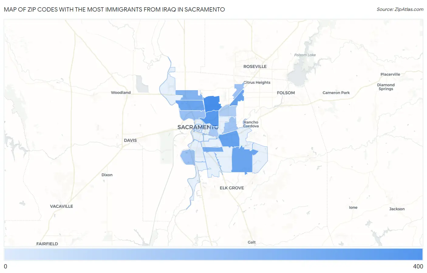 Zip Codes with the Most Immigrants from Iraq in Sacramento Map