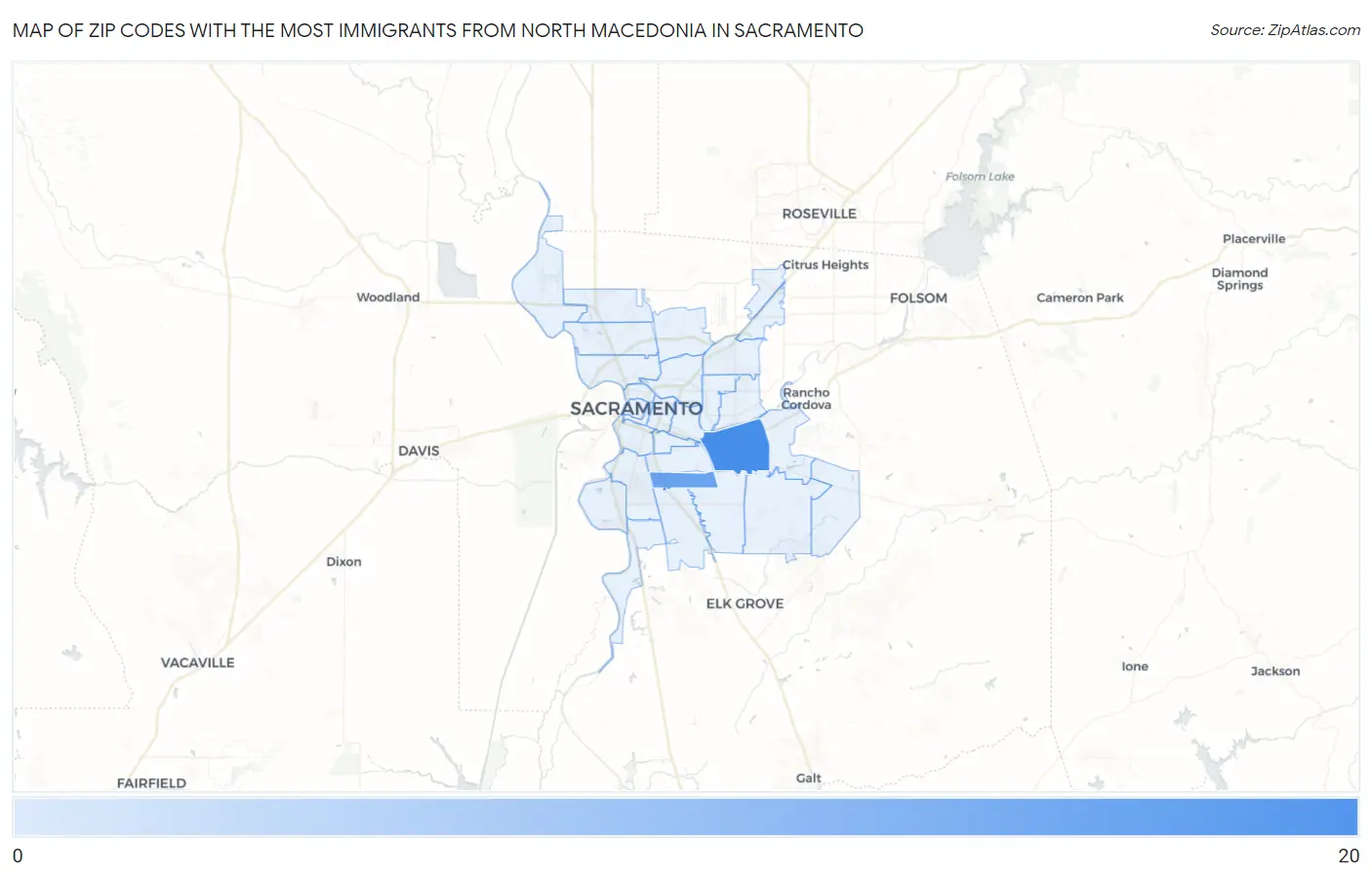 Zip Codes with the Most Immigrants from North Macedonia in Sacramento Map